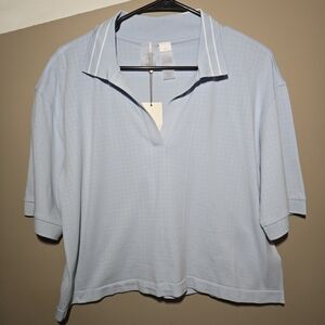 Calia Women's Seamless Tipped Polo V-neck Pale Blue Size Medium Tennis Cropped